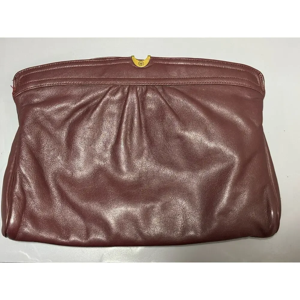 Etienne Aigner Vintage Classic Dark Burgundy Leather Flex-Frame Shoulder Bag
